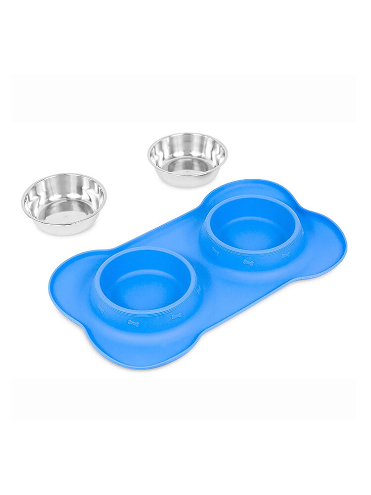 Dog Cat Bowls Stainless Steel No Spill Silicone Mat Pet Water Food Dish