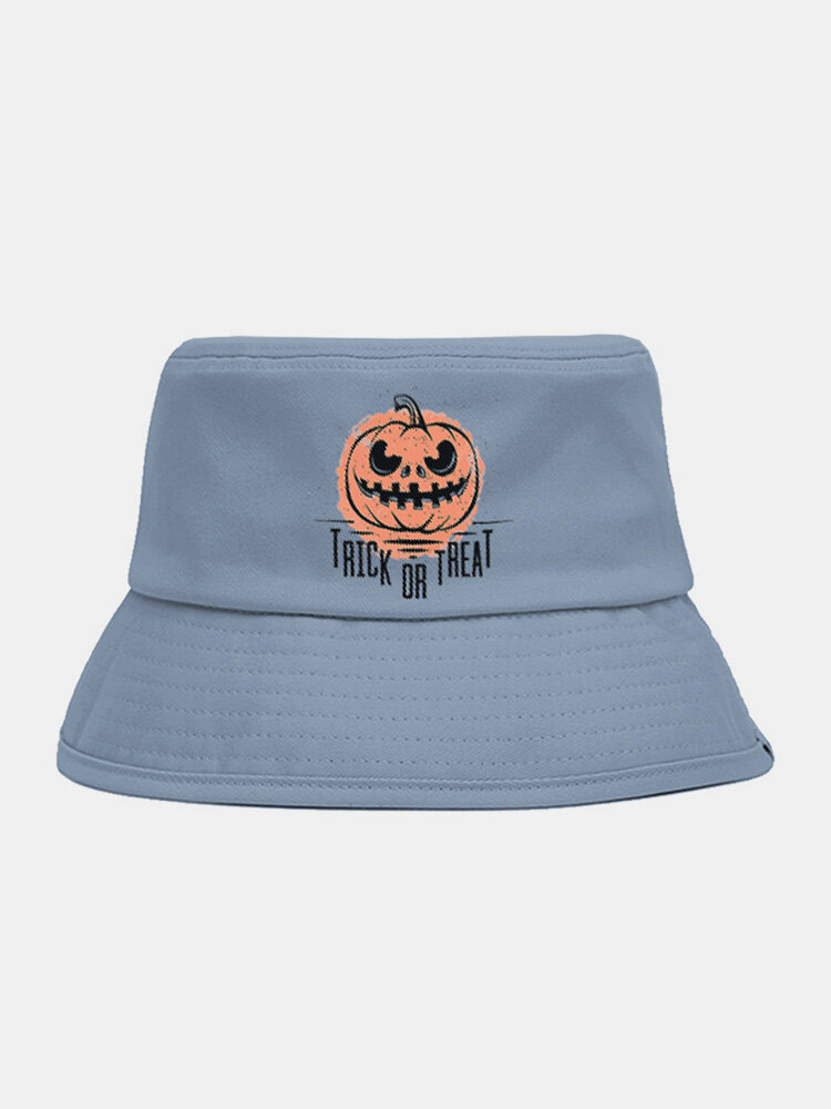 Halloween Unisex Polyester Cotton Solid Cartoon Pumpkin Letters Print Fashion Sunscreen Bucket Hat