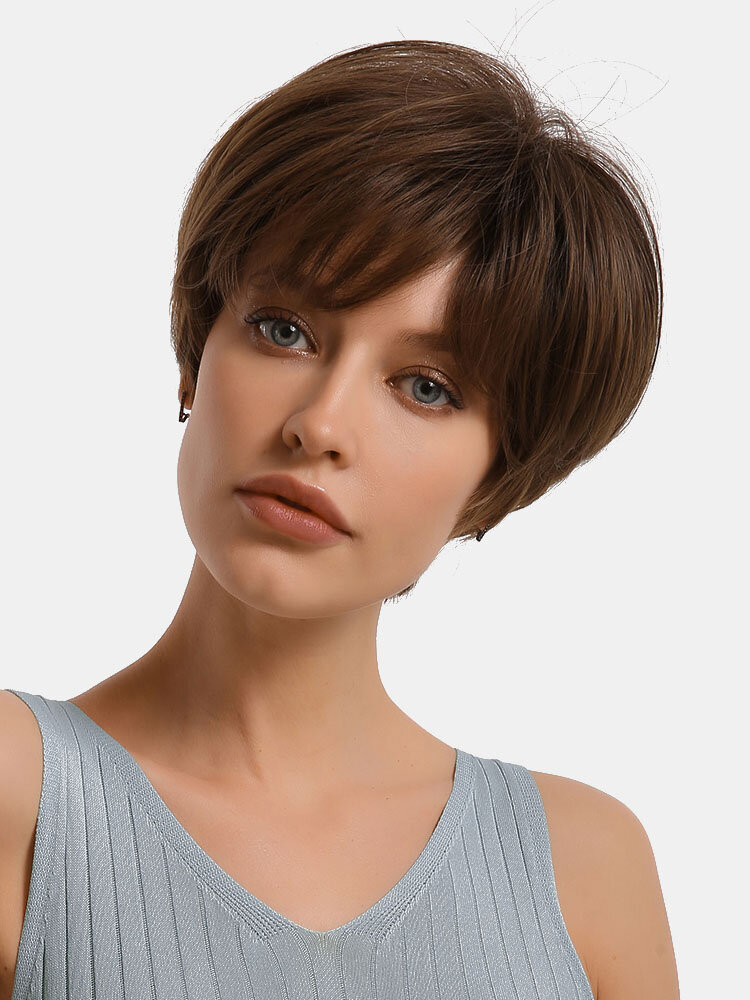 Cosplay Wig Brown Short Straight Cosplay Lady Synthetic Wig Fluffy Artificial Wig