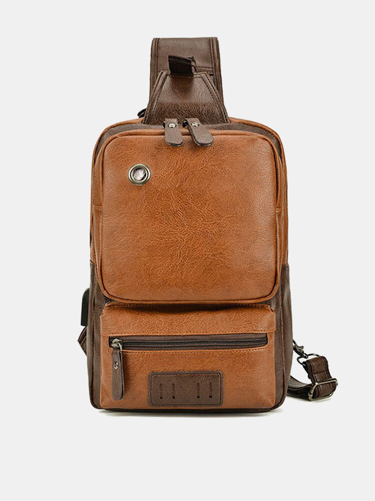 Men Artificial Leather Vintage Large Capacity Crossbody Bag Large Capacity Durable Sling Bag