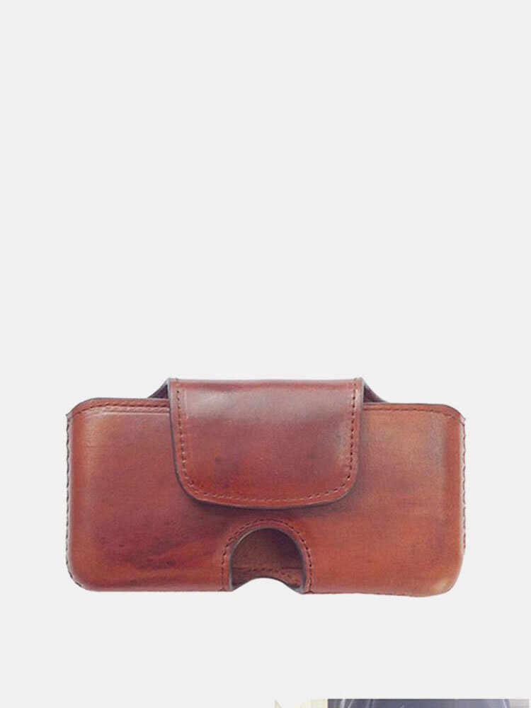 Men EDC Genuine Leather Retro 6.5 Inch Phone Holder Holster Waist Belt Bag