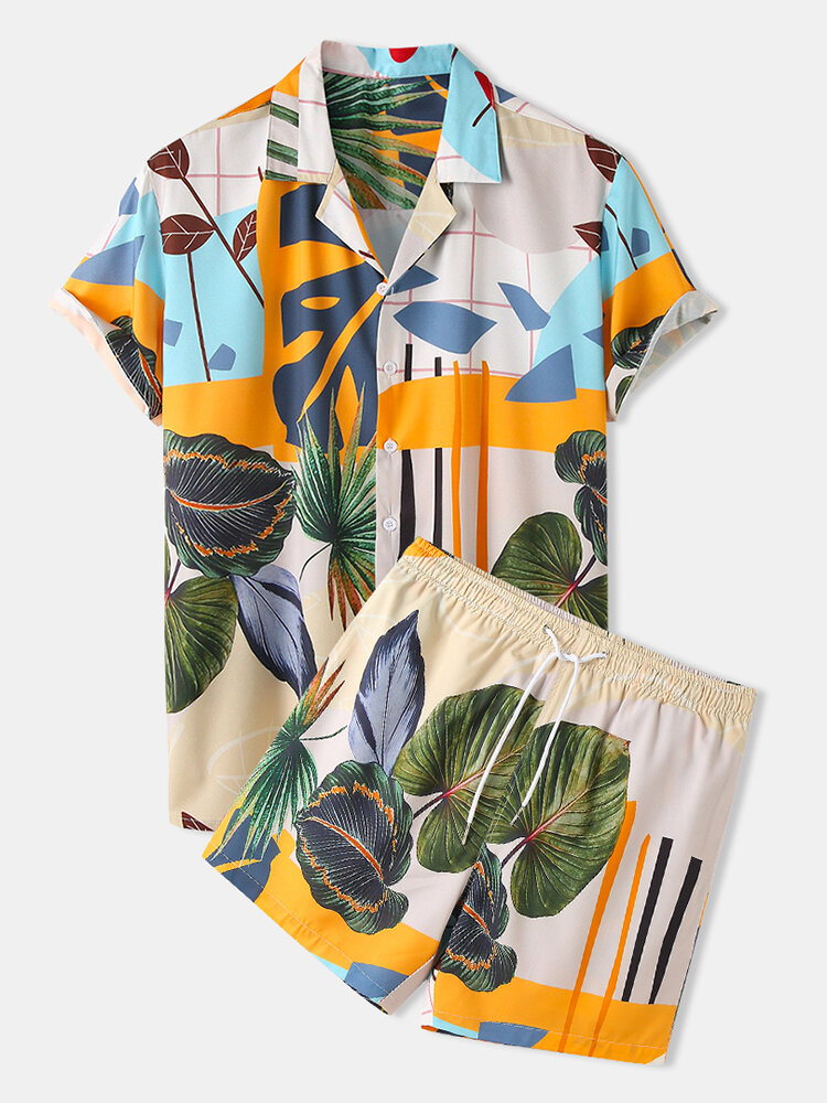Hommes Tropical Floral & Leaf Print Casual Light Designer Loungewear