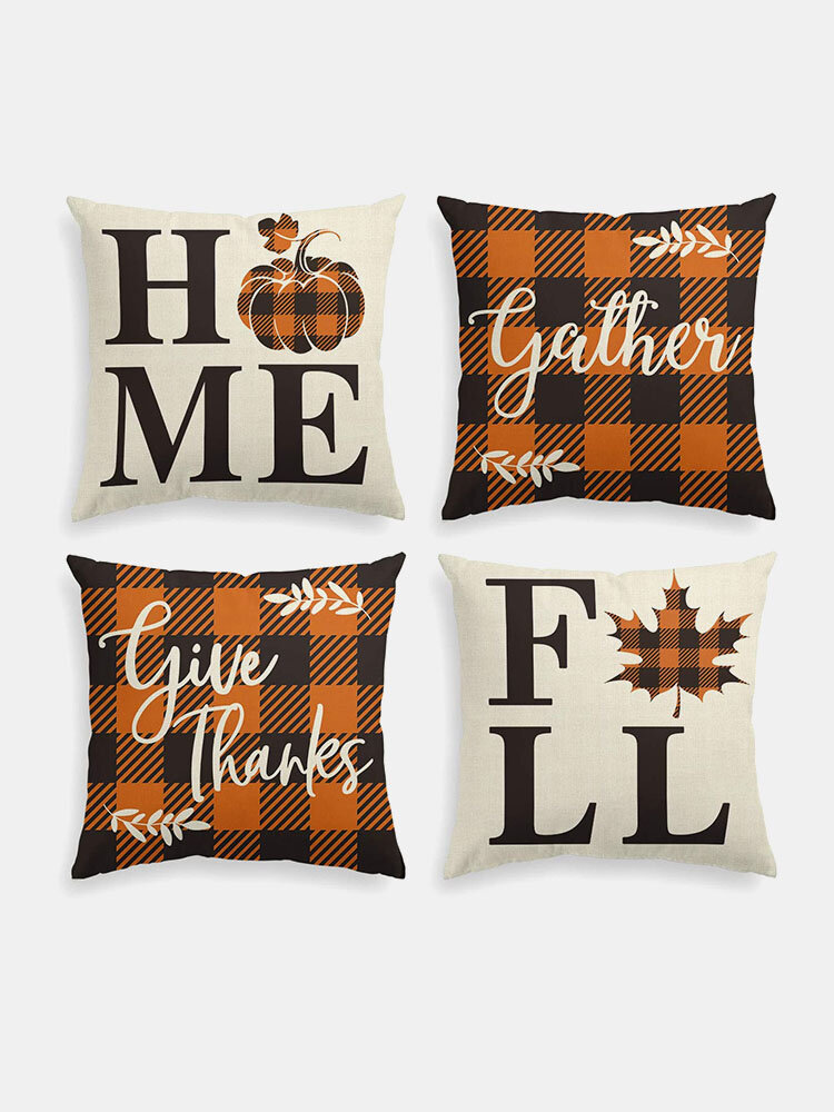 

4 Pcs Halloween Thanksgiving Pillowcase Cushion Cover Throw Pillow Cover Without Filler Letter Pattern Festival Decor Fo