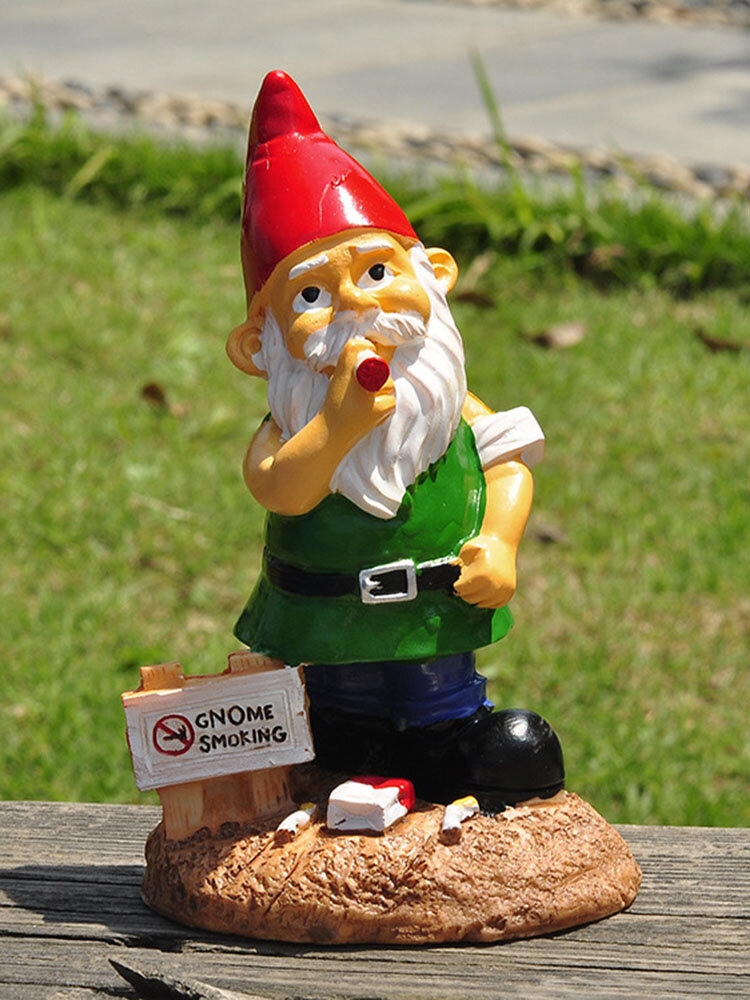 

1PC Resin Gnome Smoking Meditation Dwarf White Beard Statues Lawn Decorations Indoor Outdoor Christmas Garden Ornament