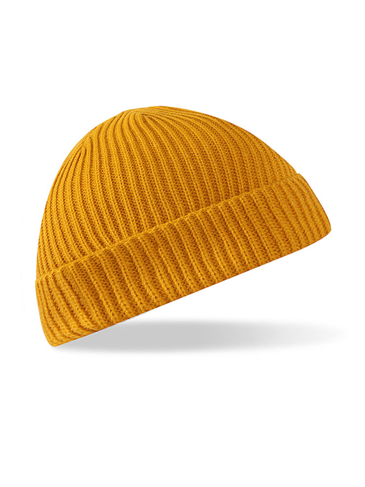 Men Women Solid Color Knitted Beanies Caps Outdoos Sport Rolled Cuff Brimless Hat