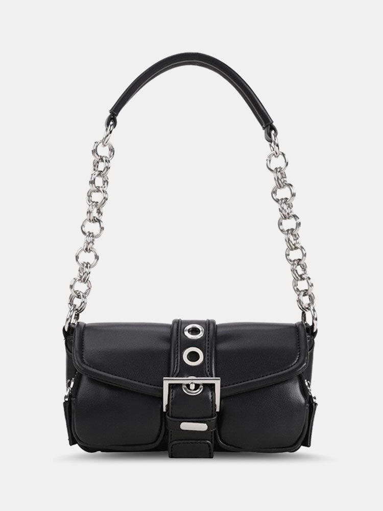 Creative Faux Fur Splicing Chain Double Pockets Flap Magnetic Clasp Underarm Bag Handbag