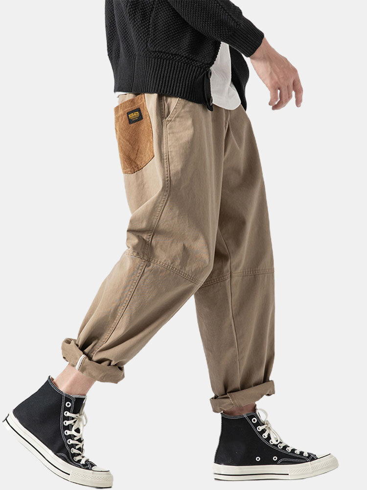 Mens Solid Color Seam Detail Drawstring Cuff Loose Cargo Pants