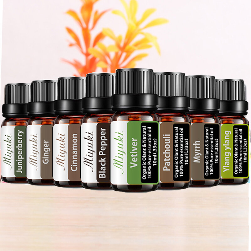 

8 Pcs/Set Essential Oil Set Vetiver Ginger Natural Plant Extract Aromatherapy Diffusers Oil Relieve Stress Home Air Care