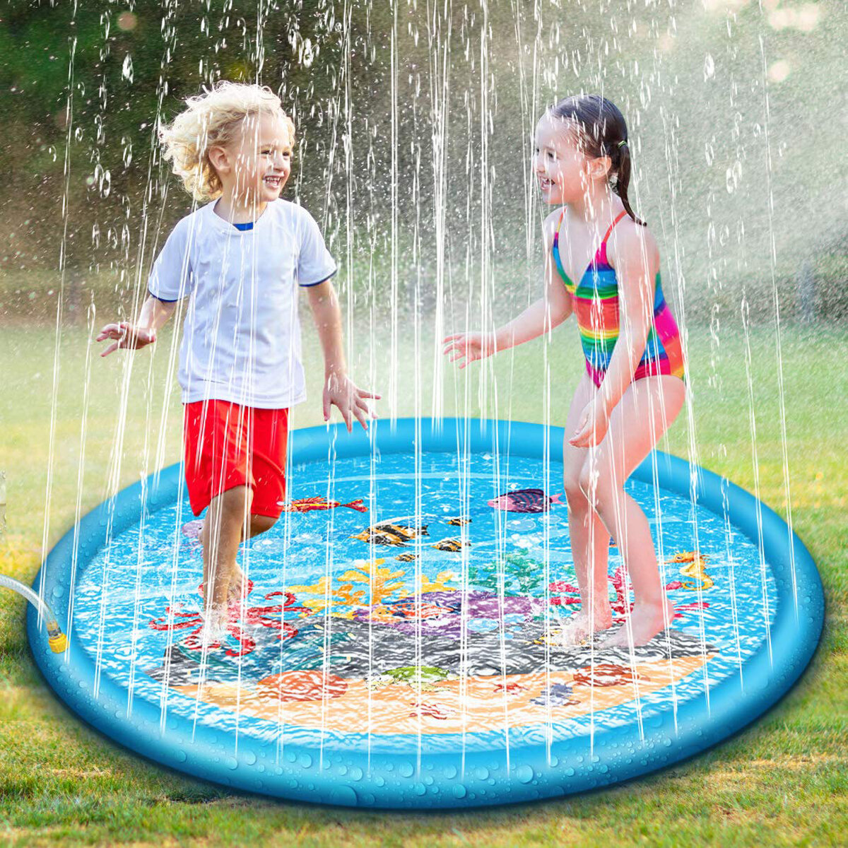 

67'' Splash Water Play Mat Sprinkle Splash Play Mat Toy for Outdoor Swimming Beach Lawn Inflatable Sprinkler Pad For Kid, Blue