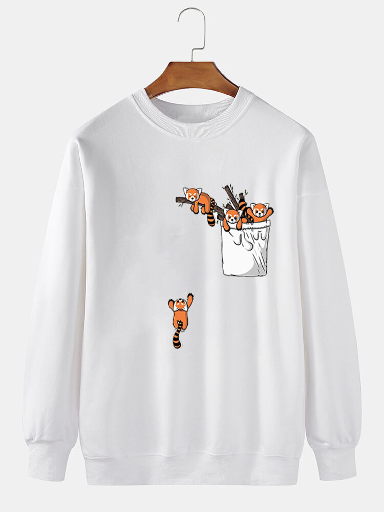 Lässige Pullover-Sweatshirts für Herren mit Cartoon-Animal-Print und Rundhalsausschnitt