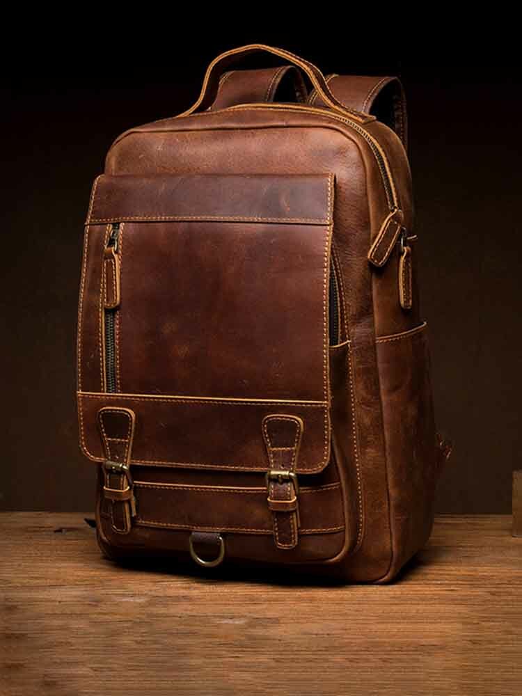 Men Vintage Multifunction Waterproof Rub Color Faux Fur Large Capacity Backpacks Travel Bag