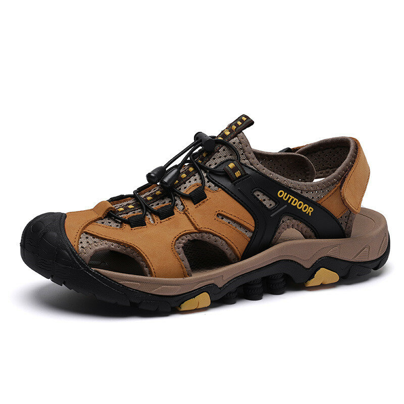 Men Genuine Leather Anti-collision Non Slip Wearable Soft Sole Outdoor Sandals 