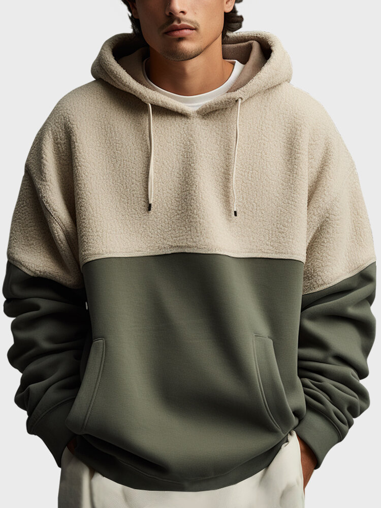 

Mens Two Tone Patchwork Casual Drawstring Hoodies With Pocket Winter, Army green