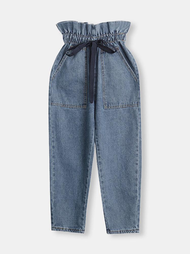 Elastic waistband drawstring casual loose harem jeans