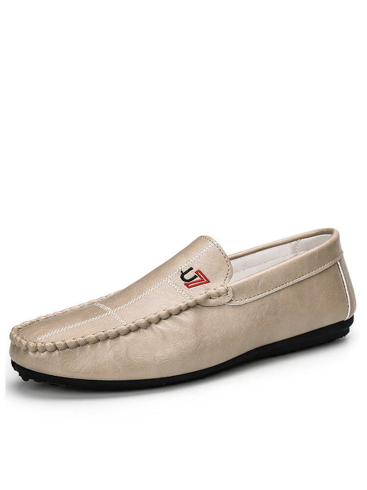 Men PU Slip On Pure Color Casual Business Loafers Driving Shoes