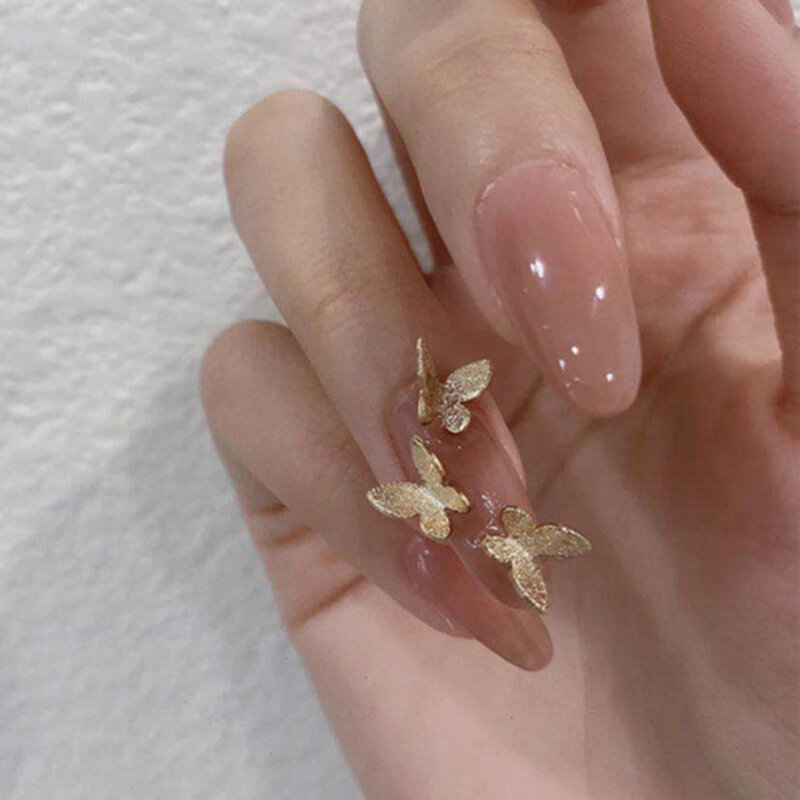 

24Pcs/Box Detachable Stereoscopic Gold Powder Butterfly Fake Nail Patch Full Cover Almond Nails Tips