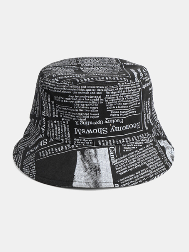 Unisex Made-old Newspaper Pattern Cotton Broad Brim Sunscreen Visor Fashion Casual Bucket Hat