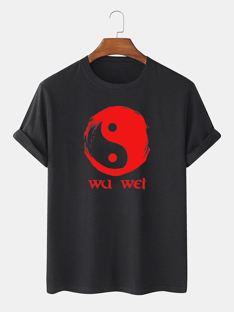 

Mens Chinese Yin Yang Print Crew Neck Short Sleeve T-Shirts Winter, Black