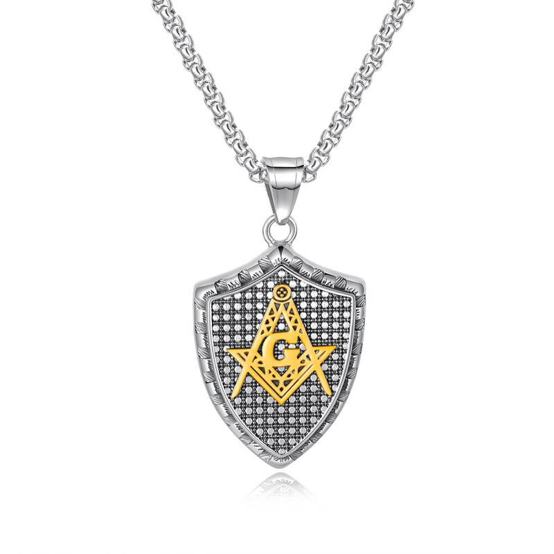 Fashion Pendant Necklace Geometric Shield Stainless Steel Chain Charm Necklace Jewelry for Men