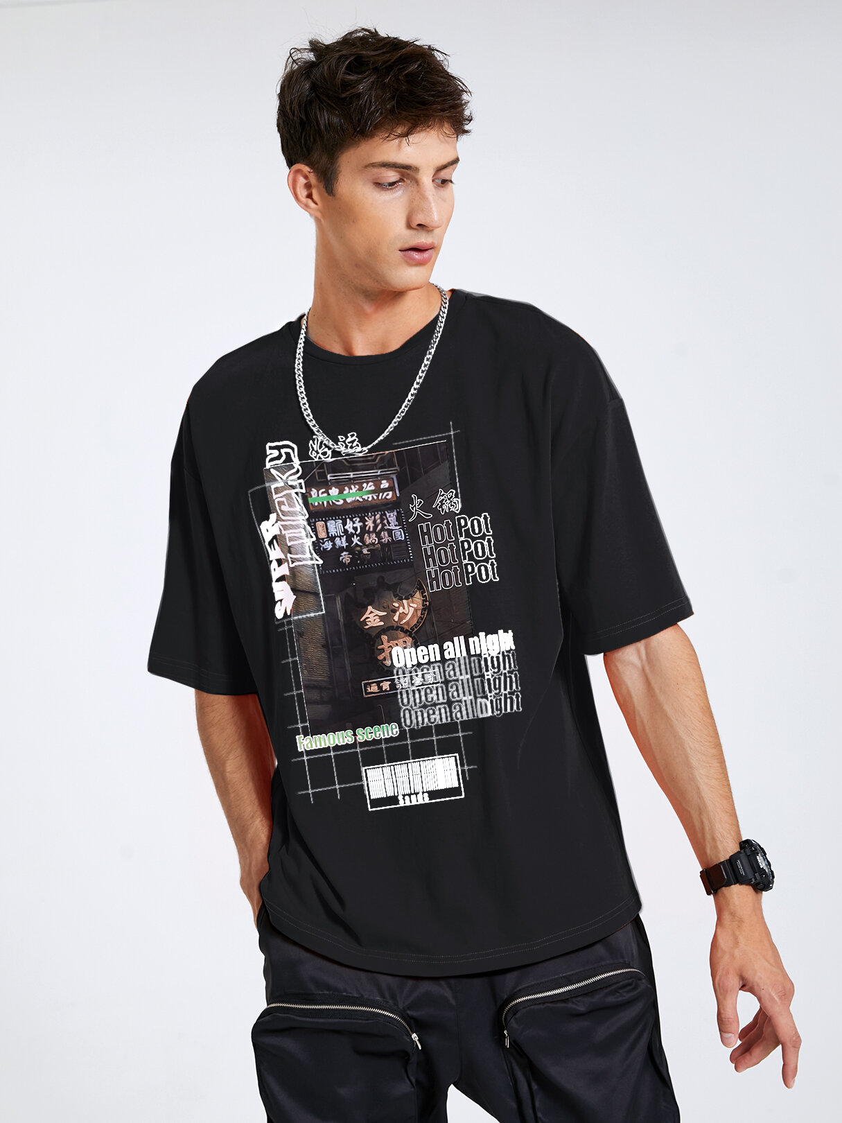 Men 100% Cotton View Of City And Letter Printed T-shirt