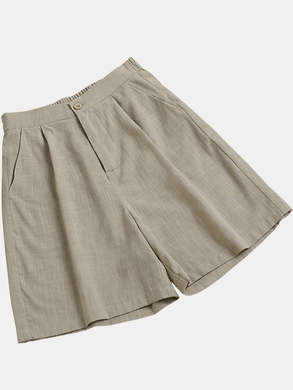 Pantalones cortos casuales de algodón con botones en la cintura elástica con bolsillo fruncido sólido