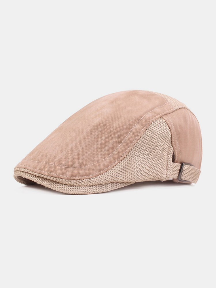 Men Mesh Solid Color Summer Outdoor Breathable Flat Hat Forward Hat Beret