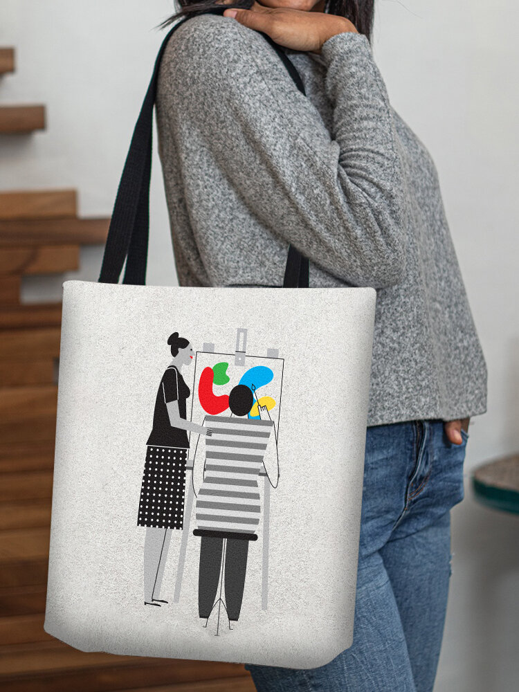 Women Abstract Draw Pattern Print Shoulder Bag Handbag Tote