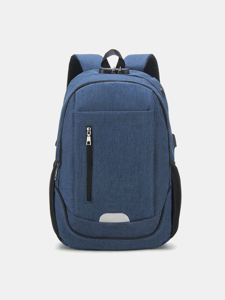 Women Men Solid Waterproof School Bag USB Charging Backpack