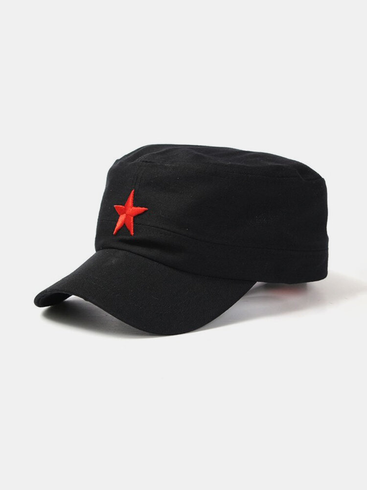 Men Women Red Five-Pointed Star Military Hat Cotton Adjustable Army Cadet Cap Lovers Hat