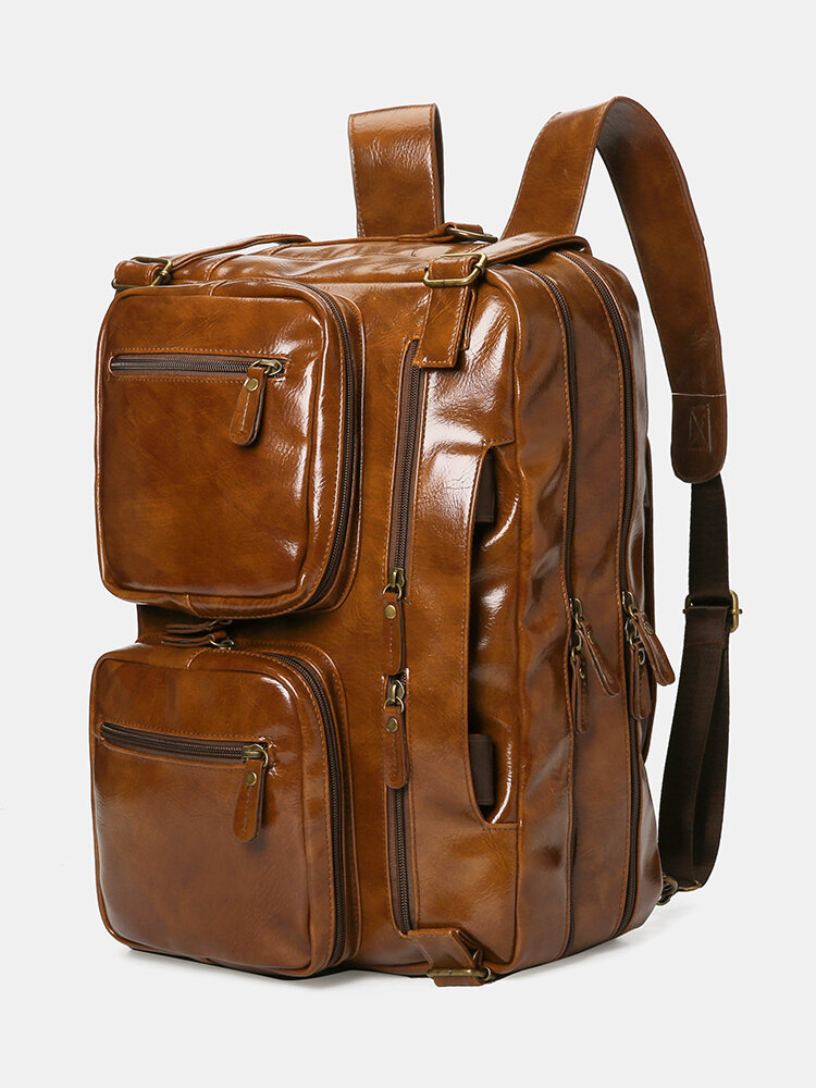 Ekphero Vintage Business Multi-Pockets Multifunction WaterproofWearable Multi-Carry Backpack Briefcase