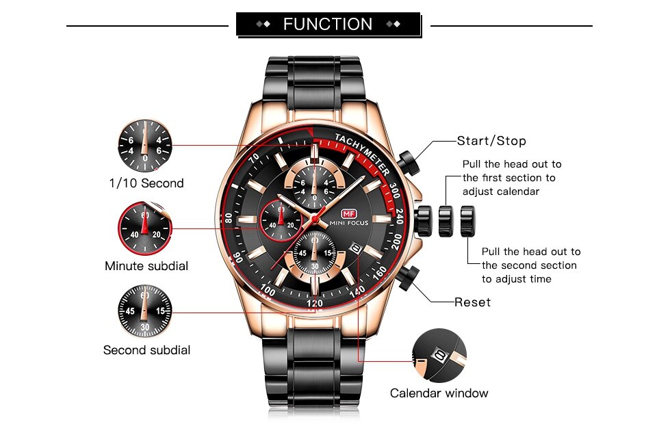 Business Style Date Display Men Wristwatch Working Little Dial Full Steel Quartz Watch