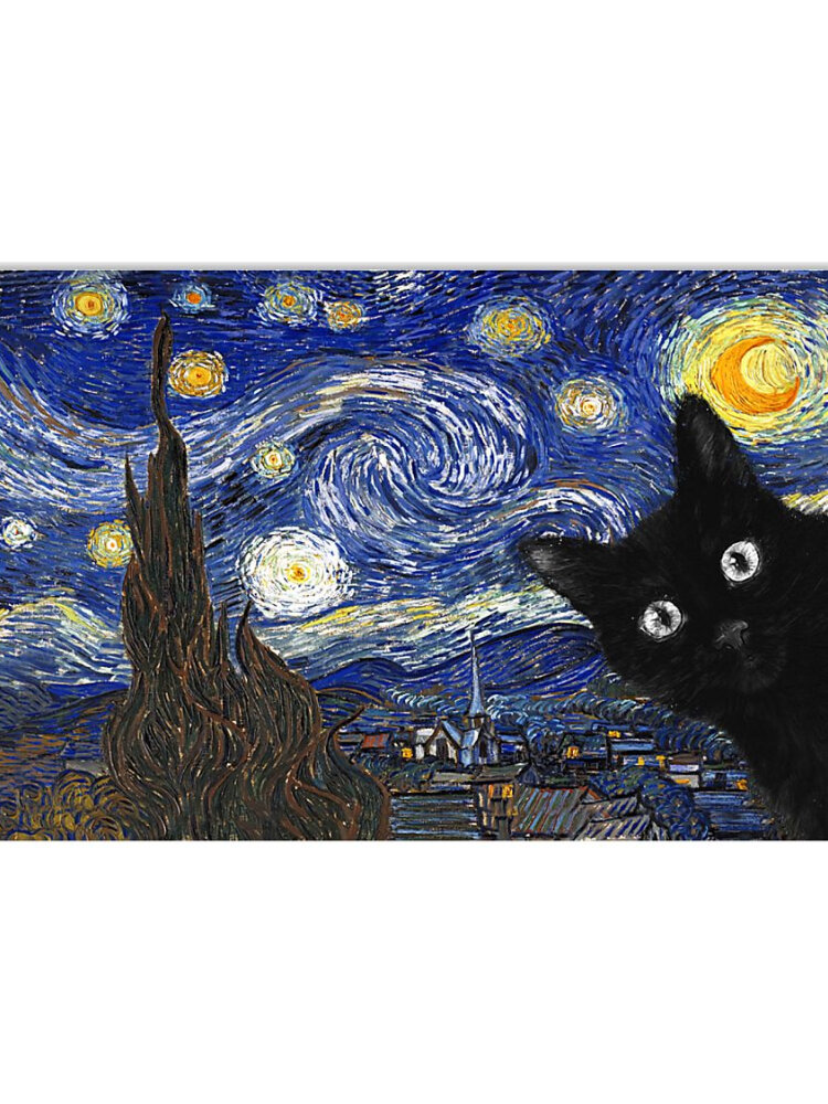 Himmel und schwarze Katze, ungerahmtes Ölgemälde auf Leinwand, geheimnisvolle Wandkunst, Wohnzimmer, Heimdekoration