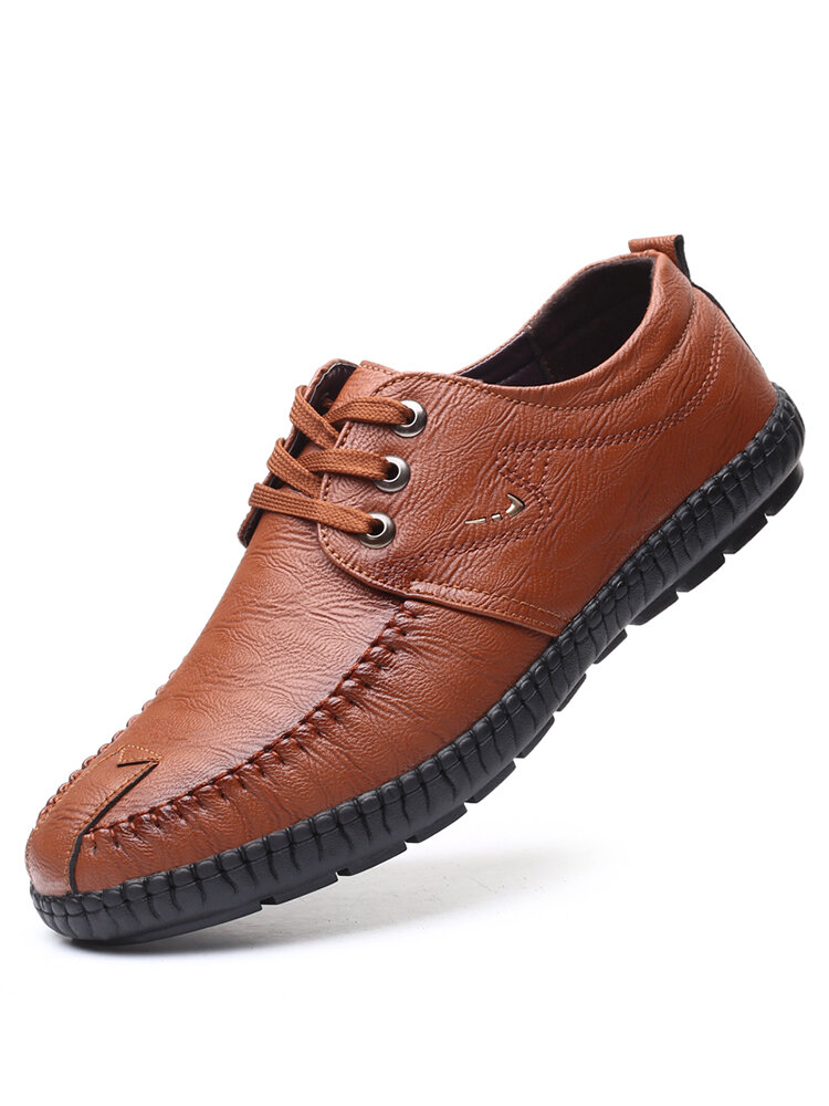 Men Microfiber Leather Round Toe Lace Up Business Casual Shoes
