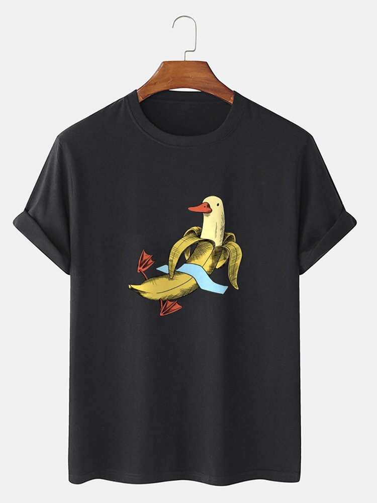 Mens Cartoon Banana Duck Graphic Cotton Short Sleeve T-Shirts