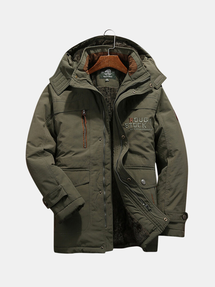 

Mens Winter Windproof Multi Pockets Zipper Thicken Loose Comfy Warm Jacket, Khaki;army green;royalblue