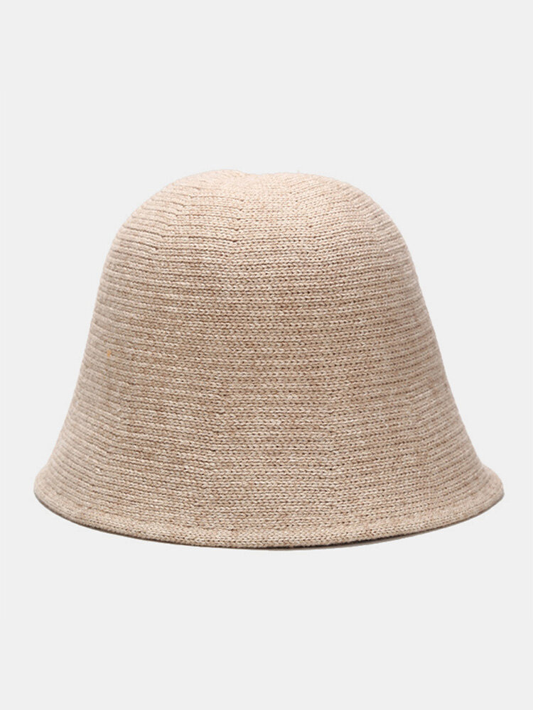Women Woolen Cloth Solid Color Knitted Casual Warmth Bucket Hat