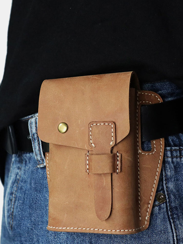 Men EDC Genuine Leather Retro 6.5 Inch Phone Bag Belt Sheath Waist Bag Wallet