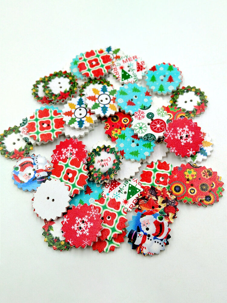 50 Pcs Souarts Mixed Random Christmas 2 Holes Wooden Buttons for Sewing Crafting