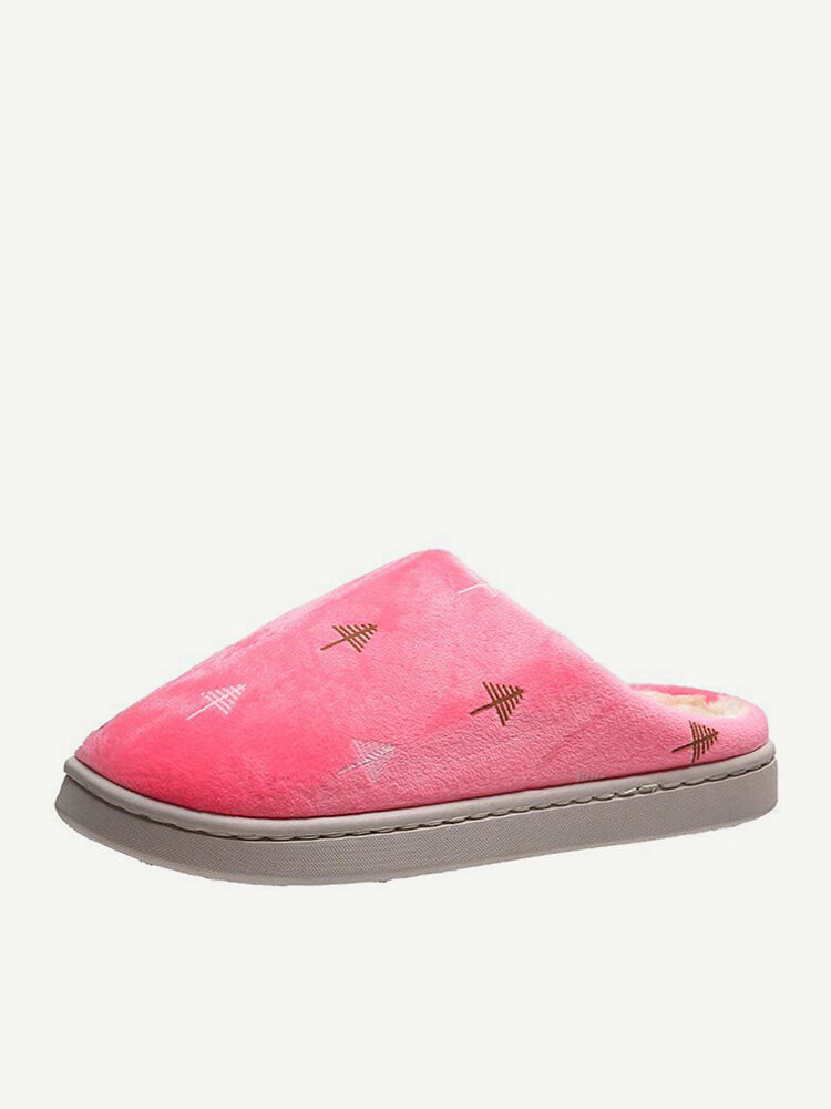 

Women Casual Solid Color Closed Toe Tree Pattern Warm Fluff Comfortable Flat Home Shoers, Red;pink;blue