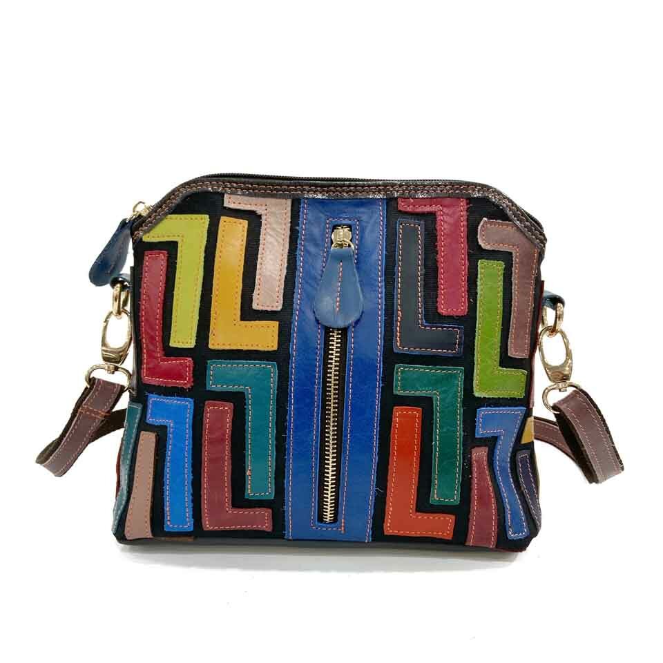 Women Faux Leather Fashion Rainbow Color Matching Crossbody Bag