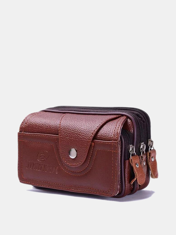 Men Coffee Vintage Business PU Leather Waterproof Multifunction 5.8 Inch Phone Bag Waist Bag