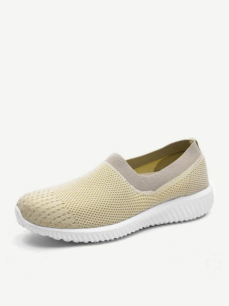 Comfortable Mesh Knitted Color Splicing Slip On Sport Casual Walking Flat Shoes