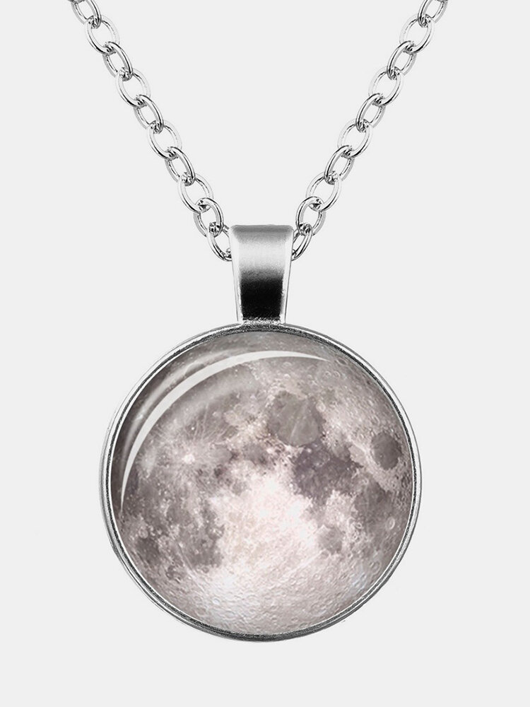 Retro Luminous Moon Timer Necklace Silver Alloy Sweater Necklace For Women Men