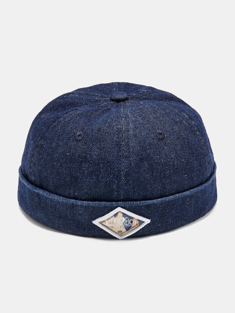 Unisex Denim Hip Hop Vintage Casual Letters Embroidered Logo Brimless Beanie Skull Caps Landlord Hat