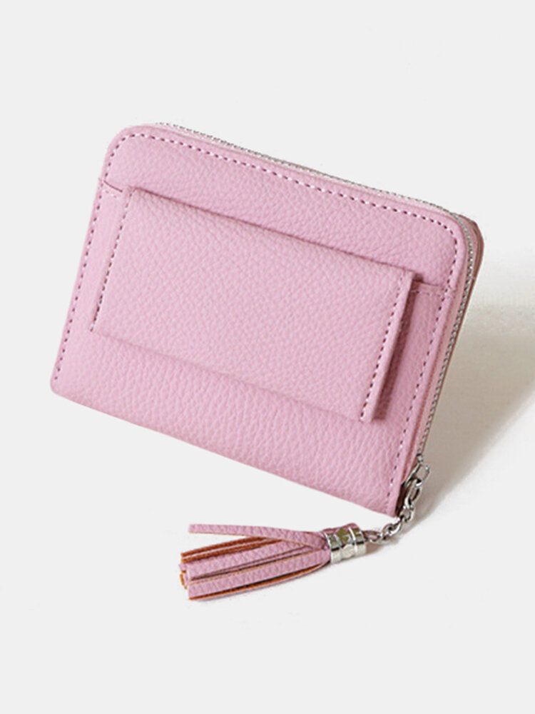 RFID Antimagnetic Tassel Candy Color Short Wallet Card Holder Purse