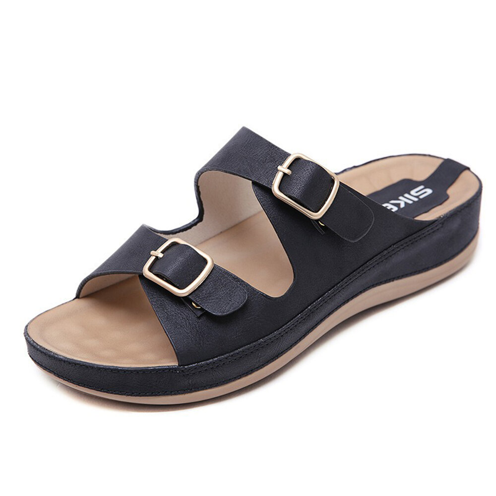 Buckle Decoration Opened Toe Slip On Summer Casual Sandals