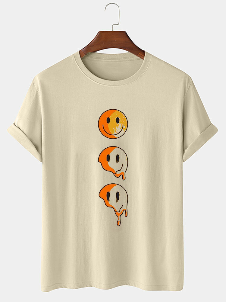 Camisetas masculinas Drip Smile Face Print Crew Neck Casual manga curta inverno