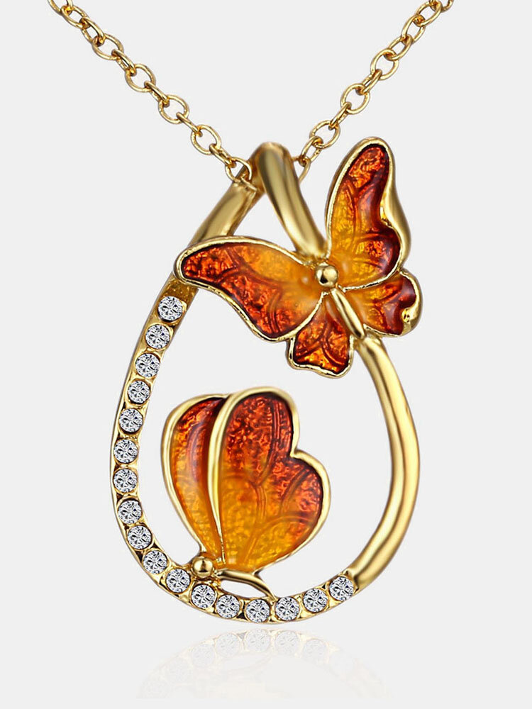Luxury Butterfly Pendant Necklaces Butterfly Rhinestones Drop Statement Necklaces Gift for Women