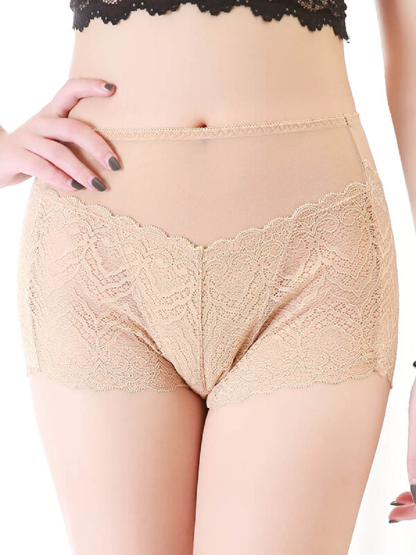 Plus Size High Waisted See Through Lace Hollow Panties