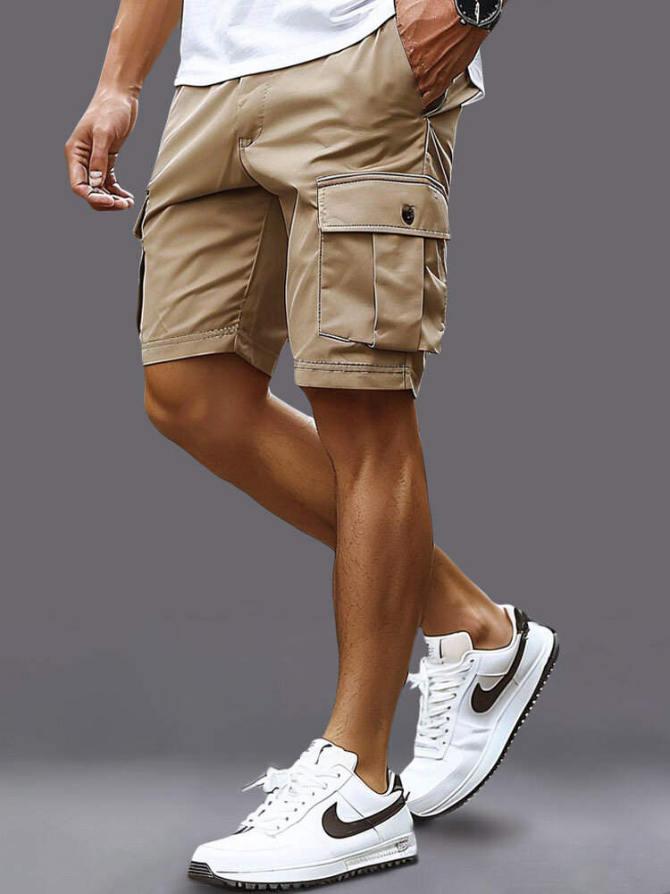 

Mens Solid Flap Pocket Casual Cargo Shorts, Khaki